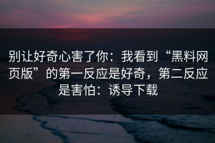 别让好奇心害了你：我看到“黑料网页版”的第一反应是好奇，第二反应是害怕：诱导下载