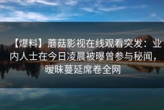 【爆料】蘑菇影视在线观看突发：业内人士在今日凌晨被曝曾参与秘闻，暧昧蔓延席卷全网