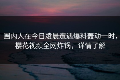 圈内人在今日凌晨遭遇爆料轰动一时，樱花视频全网炸锅，详情了解