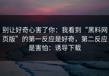 别让好奇心害了你：我看到“黑料网页版”的第一反应是好奇，第二反应是害怕：诱导下载