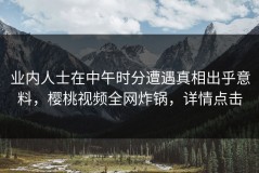 业内人士在中午时分遭遇真相出乎意料，樱桃视频全网炸锅，详情点击